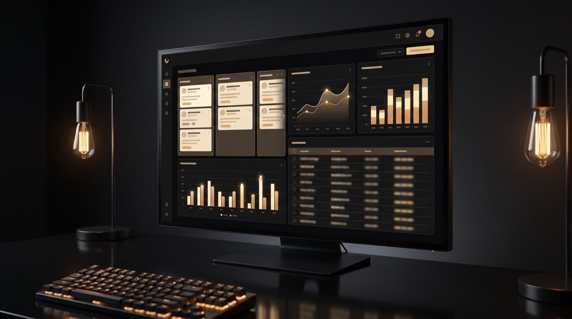 Custom CRM dashboard with pipeline, charts and contact tables